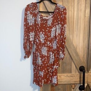 Urban Outfitters Rust Floral Long Sleeve Dress